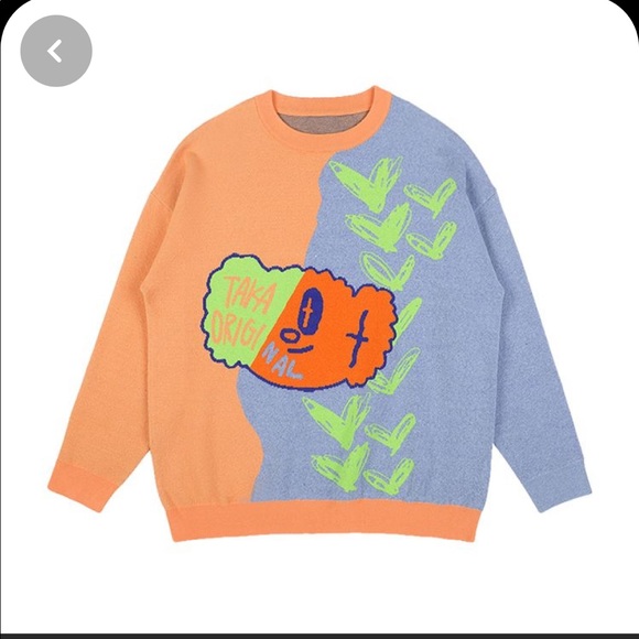 TAKA ORIGINAL Orange & Purple Neon Green Unisex Knit Jumper Sweater Casual Sz L - Picture 3 of 15